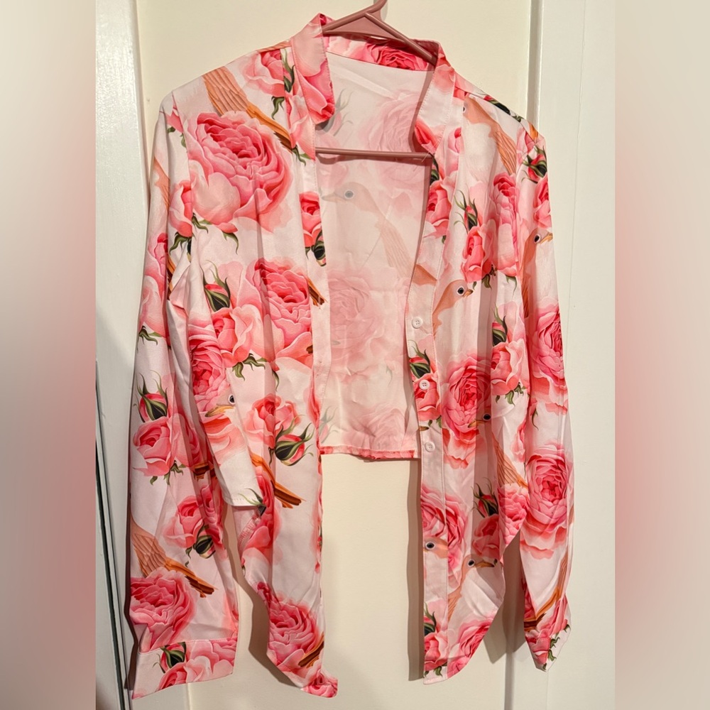 Vibrant Pink Floral Sheer Blouse
